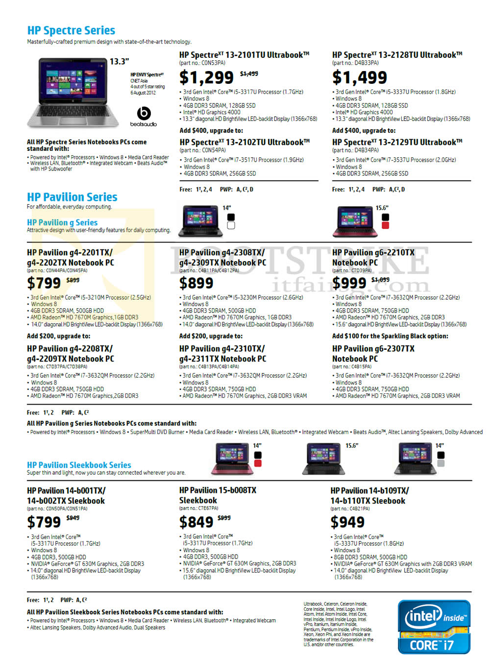 IT SHOW 2013 price list image brochure of HP Notebooks, Spectre 13-2102TU, 2128TU, Pavilion G4-2201TX, 2202TX, 2308TX, 2309TX, G6-2210TX, 14-b001TX, B002TX, B109TX, B110TX, 15-b008TX
