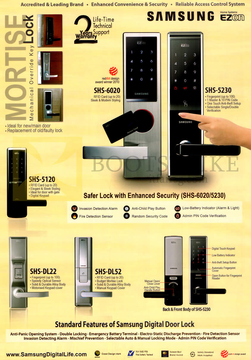 IT SHOW 2013 price list image brochure of Hanman Samsung Mortise Mechanical Override Key Lock Digital Door Lock SHS-6020, SHS-5230 5120 DL22 DL52