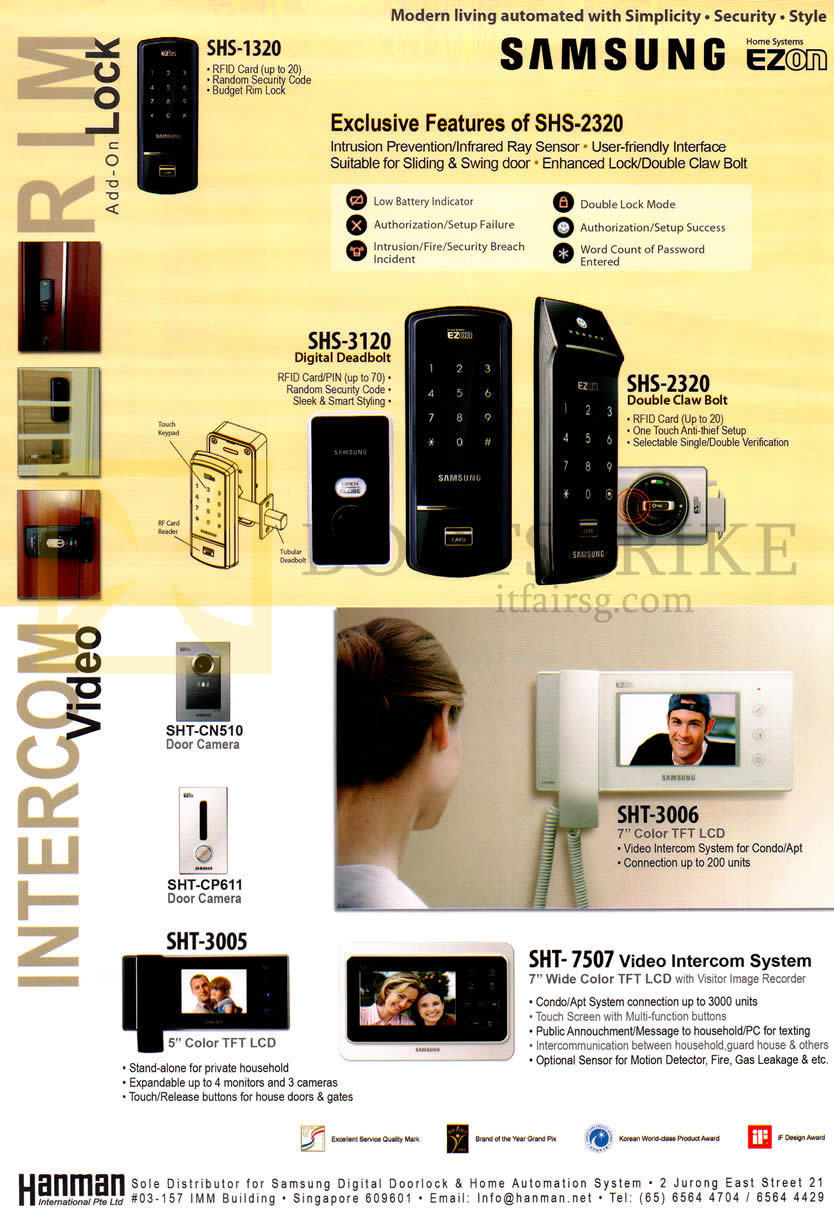 IT SHOW 2013 price list image brochure of Hanman Samsung Rim Add-On Lock Features SHS-2320, SHS-3120, SHS-2320, Intercom Video SHT-CN510 CP611 3005 7507
