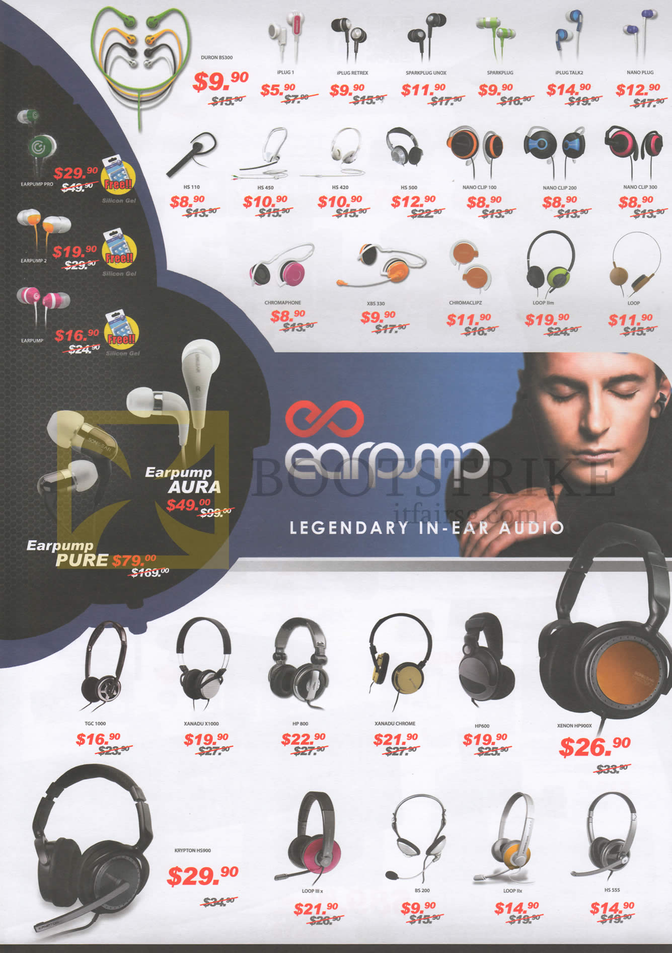 IT SHOW 2013 price list image brochure of Leap Frog Sonic Gear Earphones EarPump Pure, Aura, Headphones Xenon HP900X