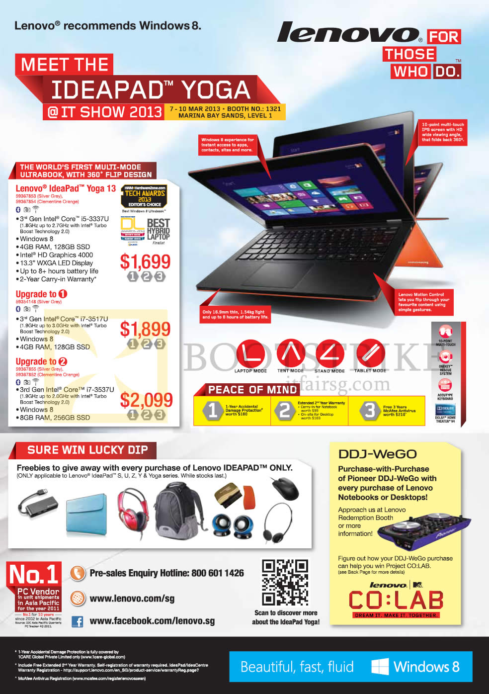 IT SHOW 2013 price list image brochure of Lenovo Notebooks IdeaPad Yoga 13 Ultrabook, Sure Win Lucky Dip