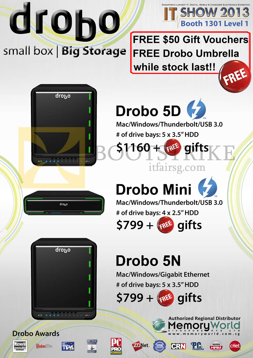 IT SHOW 2013 price list image brochure of Memory World Drobo NAS Drobo 5D, Drobo Mini, Drobo 5N
