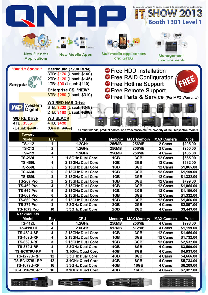IT SHOW 2013 price list image brochure of Memory World Qnap NAS, TS Tower, Rackmounts, Seagate, Western Digital
