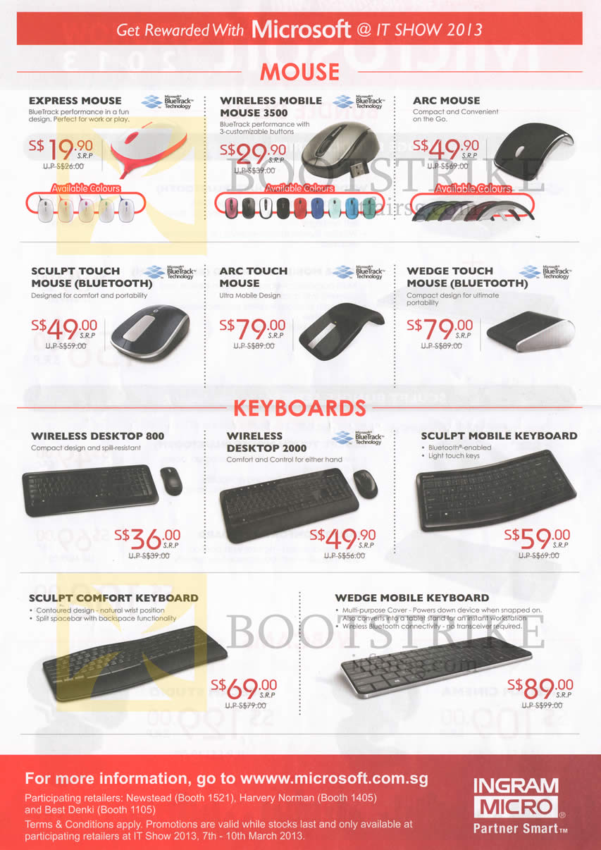 IT SHOW 2013 price list image brochure of Microsoft Hardware Mouse Express, Wireless Mobile, Arc, Sculpt Touch, Arc Touch, Wedge Touch, Keyboard Wireless Desktop, 2000, Sculpt Mobile, Comfort, Wedge