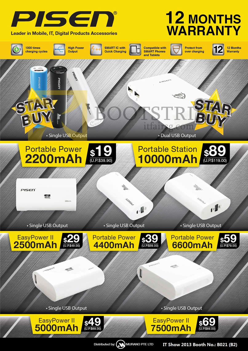 IT SHOW 2013 price list image brochure of Mojito Murano Pisen Portable Chargers Station, EasyPower II USB