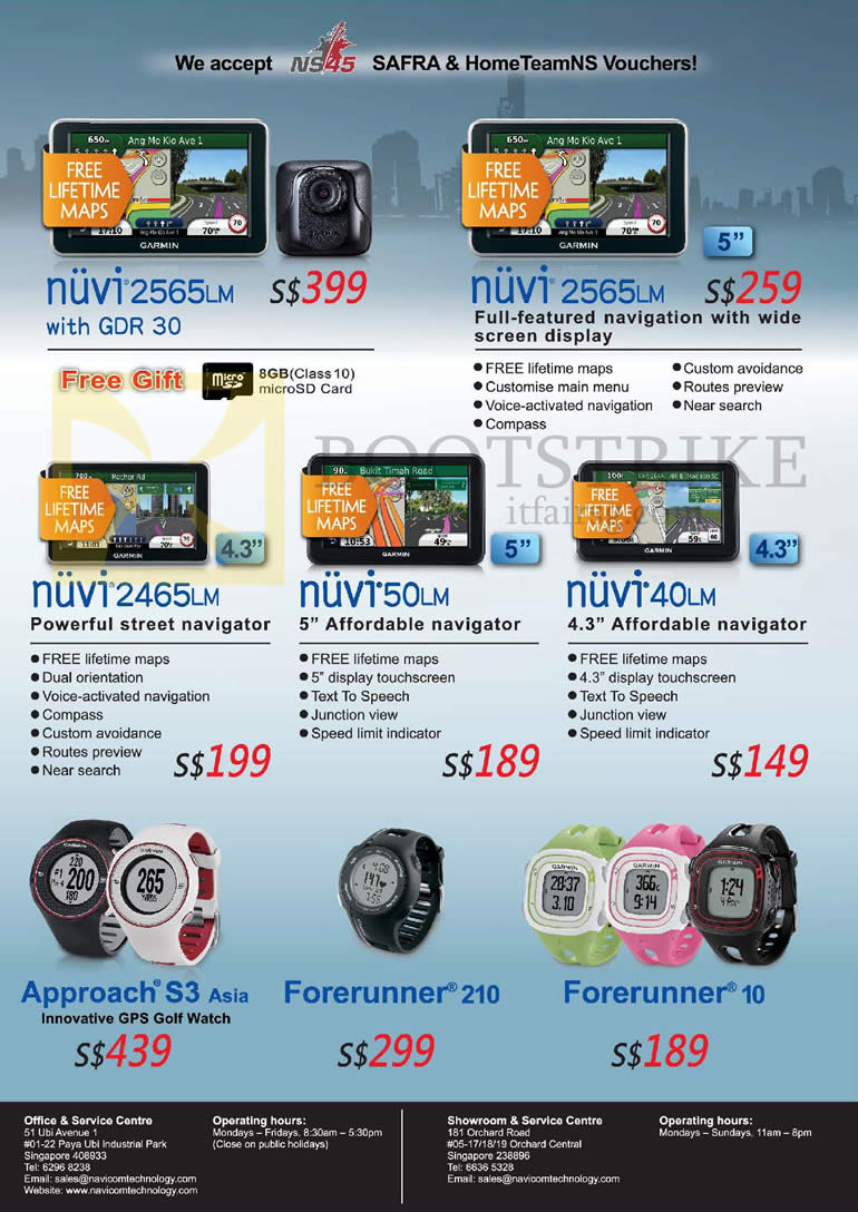 IT SHOW 2013 price list image brochure of Navicom Garmin GPS Navigators Nuvi 2565LM, 2565LM, 2465LM, 50LM, 40LM, Watch Approach S3 Asia, Forerunner 210, 10