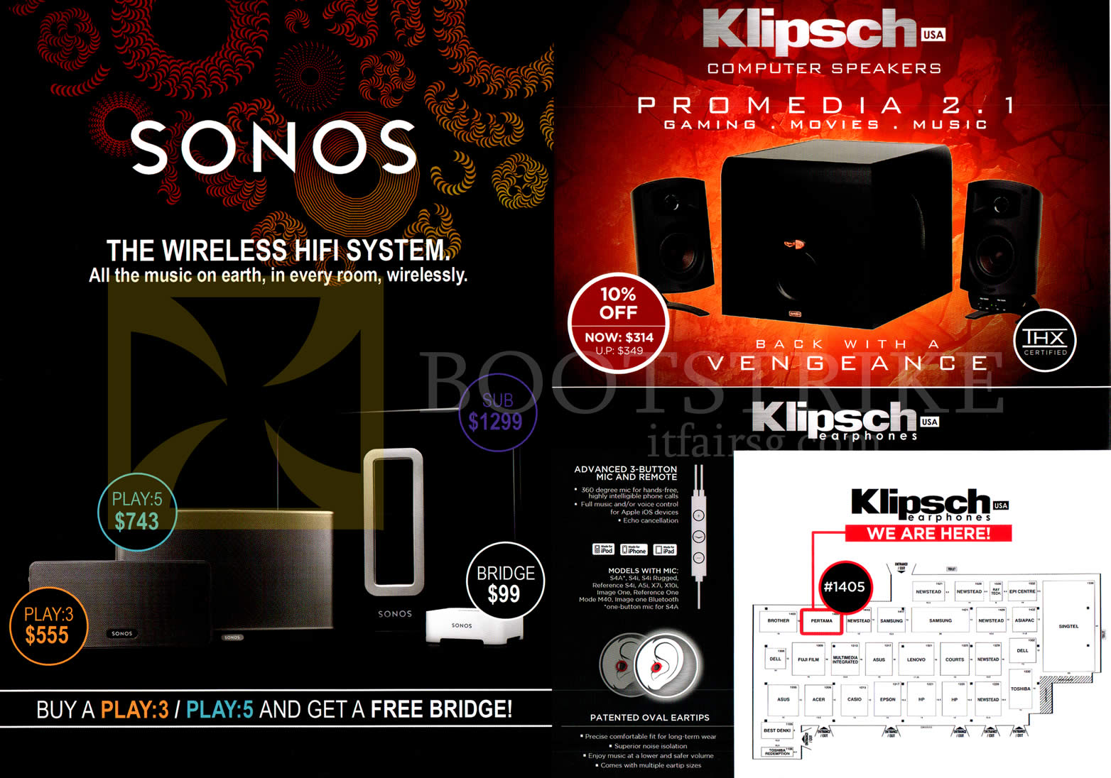IT SHOW 2013 price list image brochure of Pertama Klipsch Sonos Wireless Hifi System, Play, Bridge, Promedia 2.1 Speakers