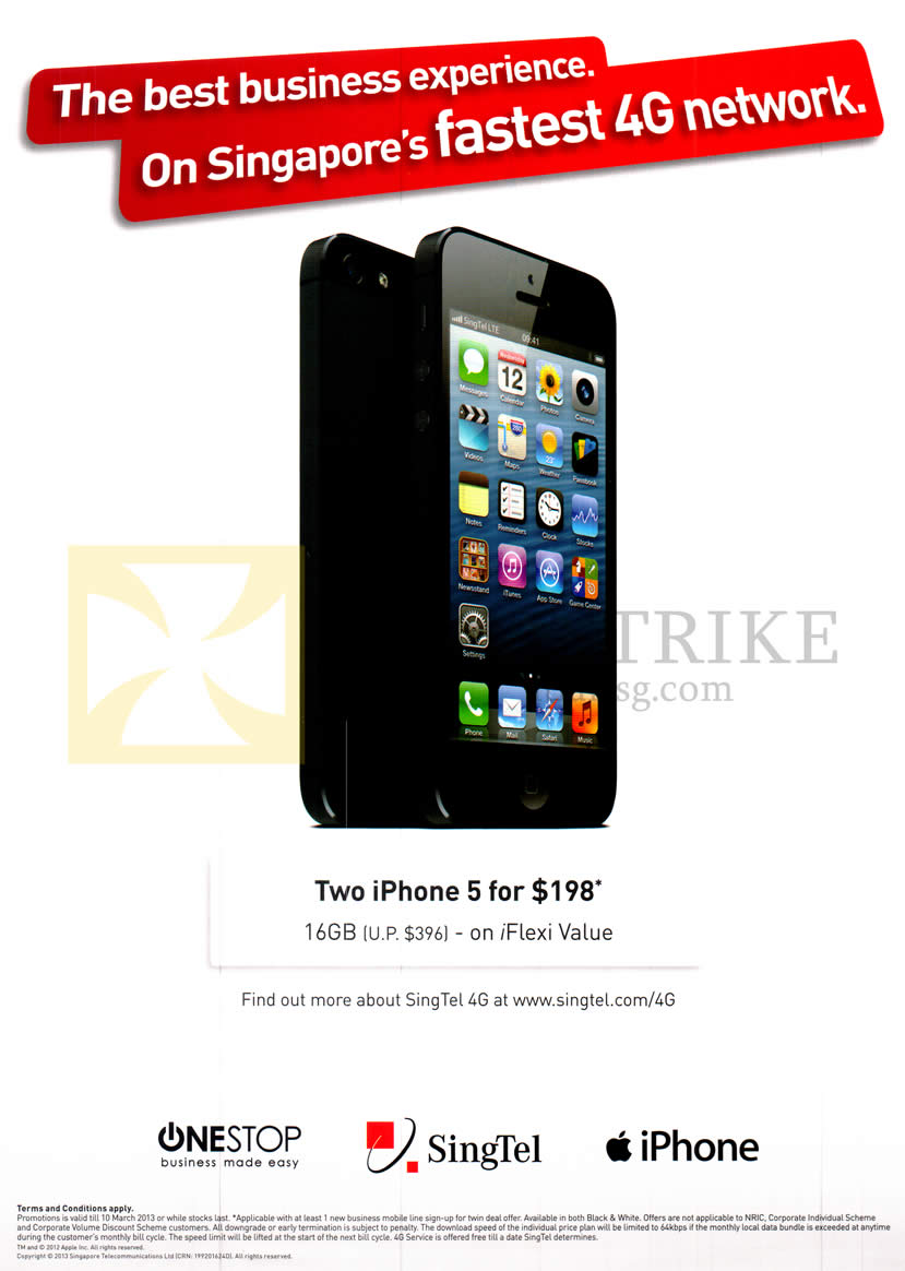 IT SHOW 2013 price list image brochure of Singtel Business Onestop Apple IPhone 5 Twin Offer
