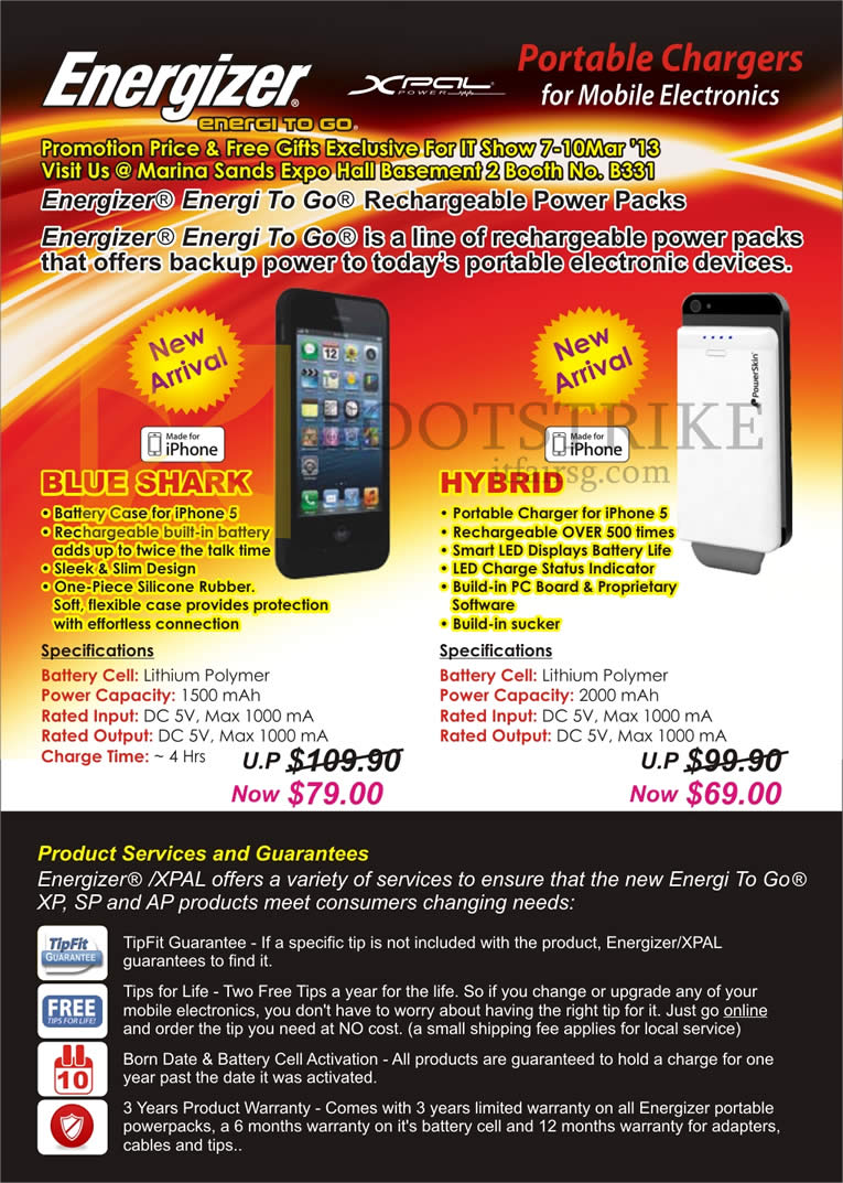 IT SHOW 2013 price list image brochure of Sprint-Cass Energizer Energi To Go Portable Charger Xpal Blue Shark Battery Case, Hybrid