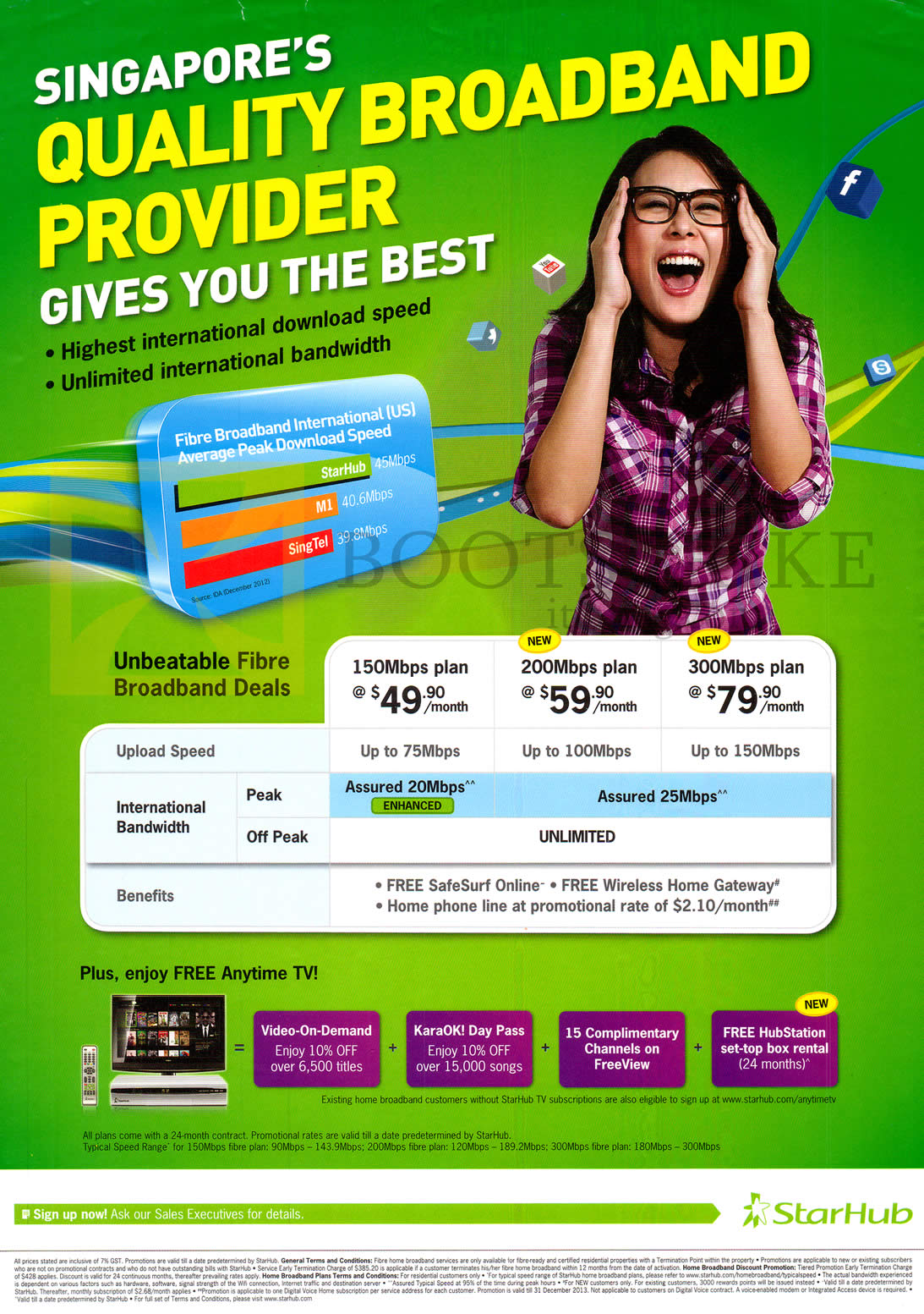 IT SHOW 2013 price list image brochure of Starhub Broadband Fibre 150Mbps, 200Mbps, 300Mbps Assured Speeds, Free Anytime TV