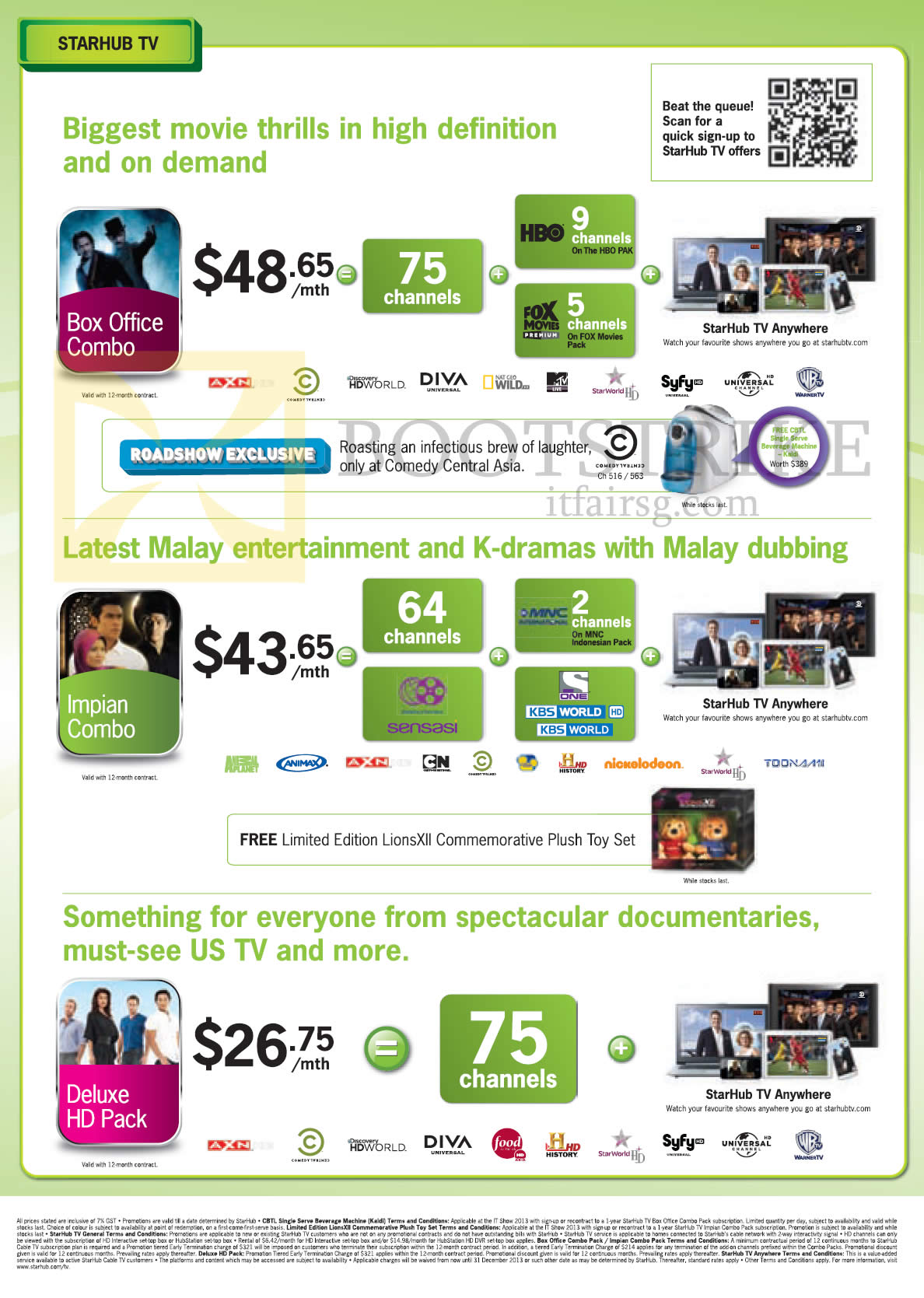 IT SHOW 2013 price list image brochure of Starhub Cable TV Box Office Combo Pack, Impian Combo, Deluxe HD Pack