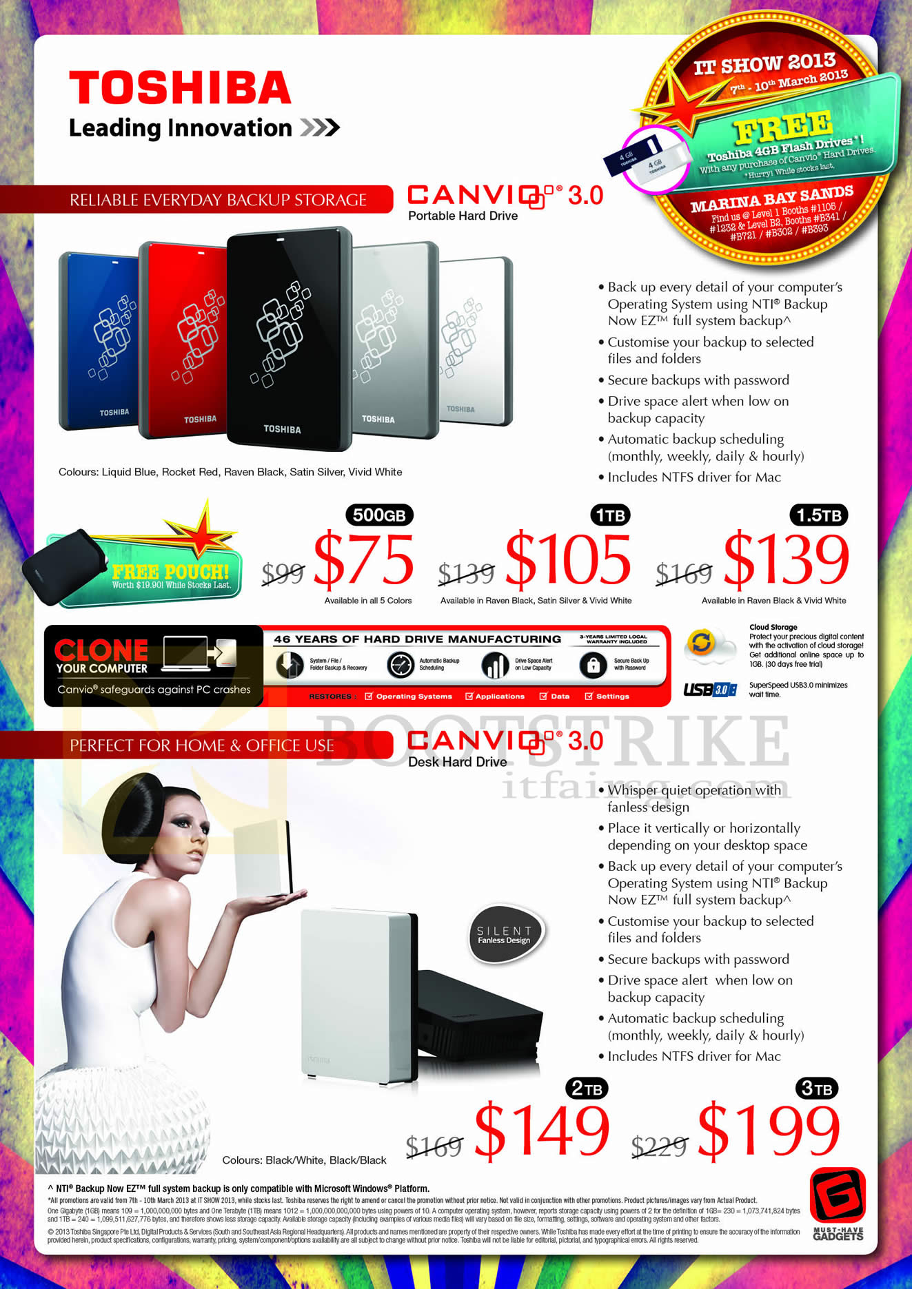 IT SHOW 2013 price list image brochure of Toshiba External Storage Canvio Portable Hard Disk Drive 3.0, Desk Hard Drive