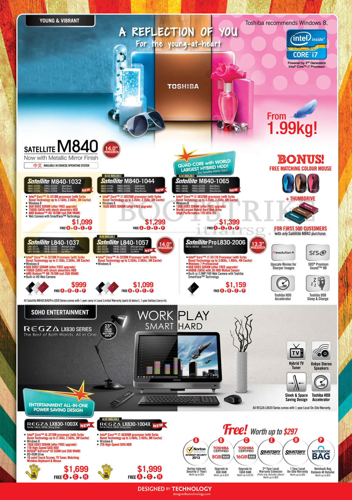 IT SHOW 2013 price list image brochure of Toshiba Notebooks Satellite M840-1032, M840-1044, M840-1065, L830-2006, L840-1057, L840-1037, Pro L830-2006, Regza AIO Desktop PC LXL830-1003X 1004X