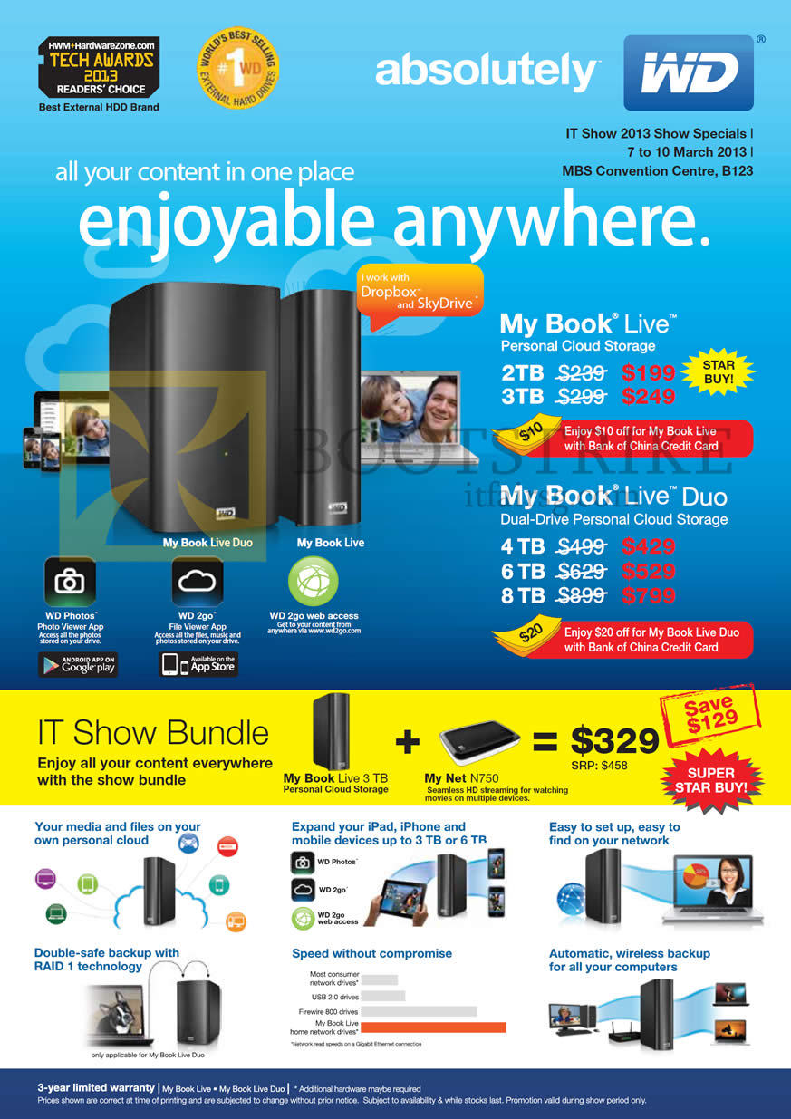 IT SHOW 2013 price list image brochure of Western Digital WD External Storage Cloud My Book Live, My Book Live Duo, Bundle N750 Wireless Router
