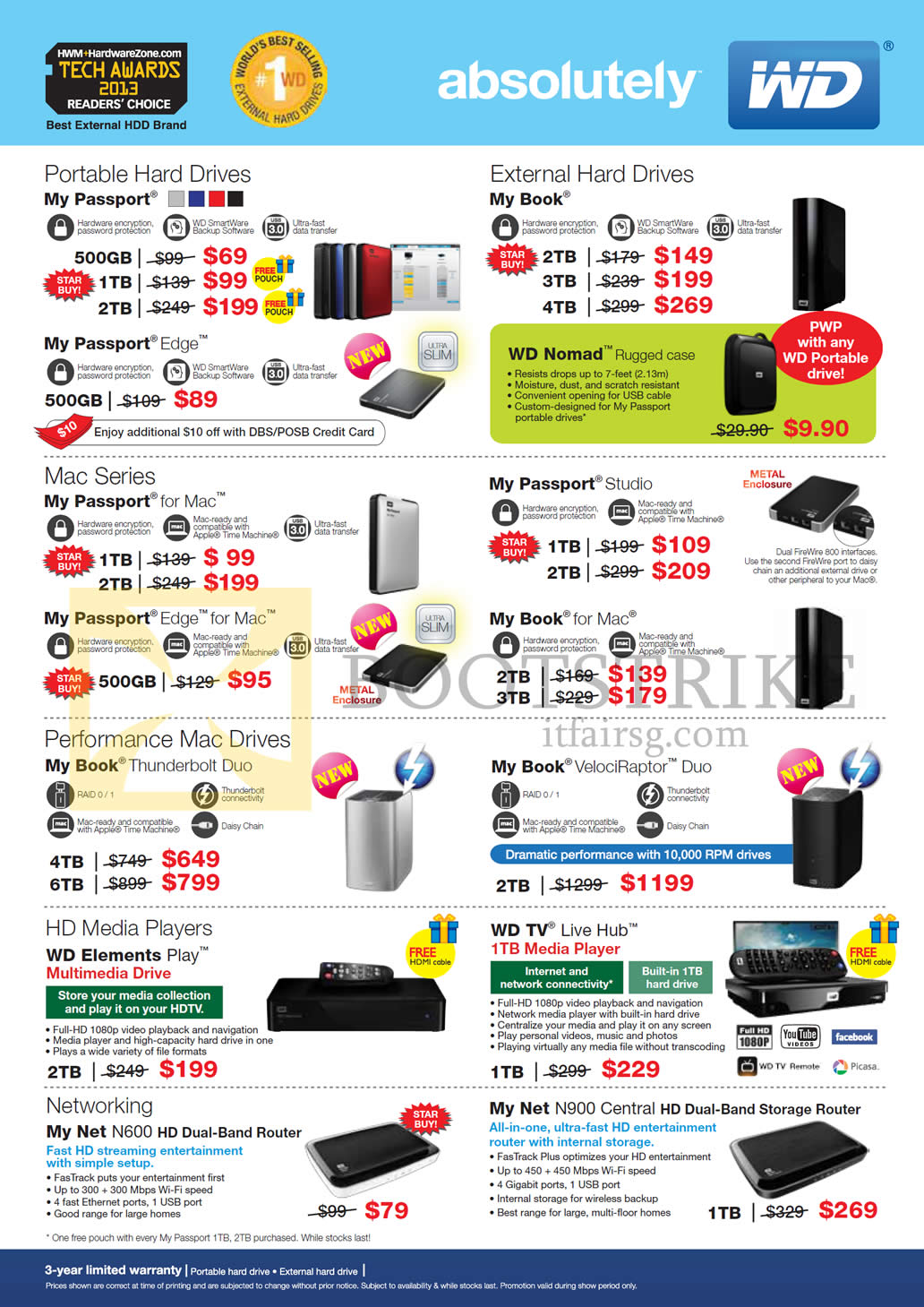 IT SHOW 2013 price list image brochure of Western Digital WD External Storage My Passport, Edge, Book, For Mac, Studio, My Book Thunderbolt Duo, Media Player Elements Play, TV Live Hub, My Net N600 Wireless Router, N900