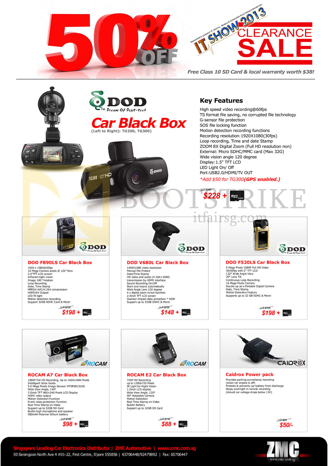 IT SHOW 2013 price list image brochure of ZMC Automotive DOD Car Black Box F890LS, V680L, F520LS, Rocam A7, E2, Caidrox