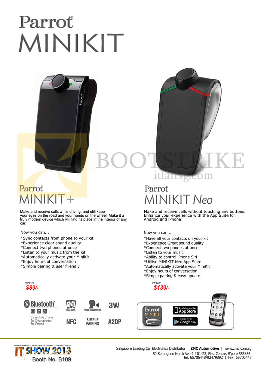 IT SHOW 2013 price list image brochure of ZMC Automotive Parrot Minikit Plus, Parrot Minikit Neo