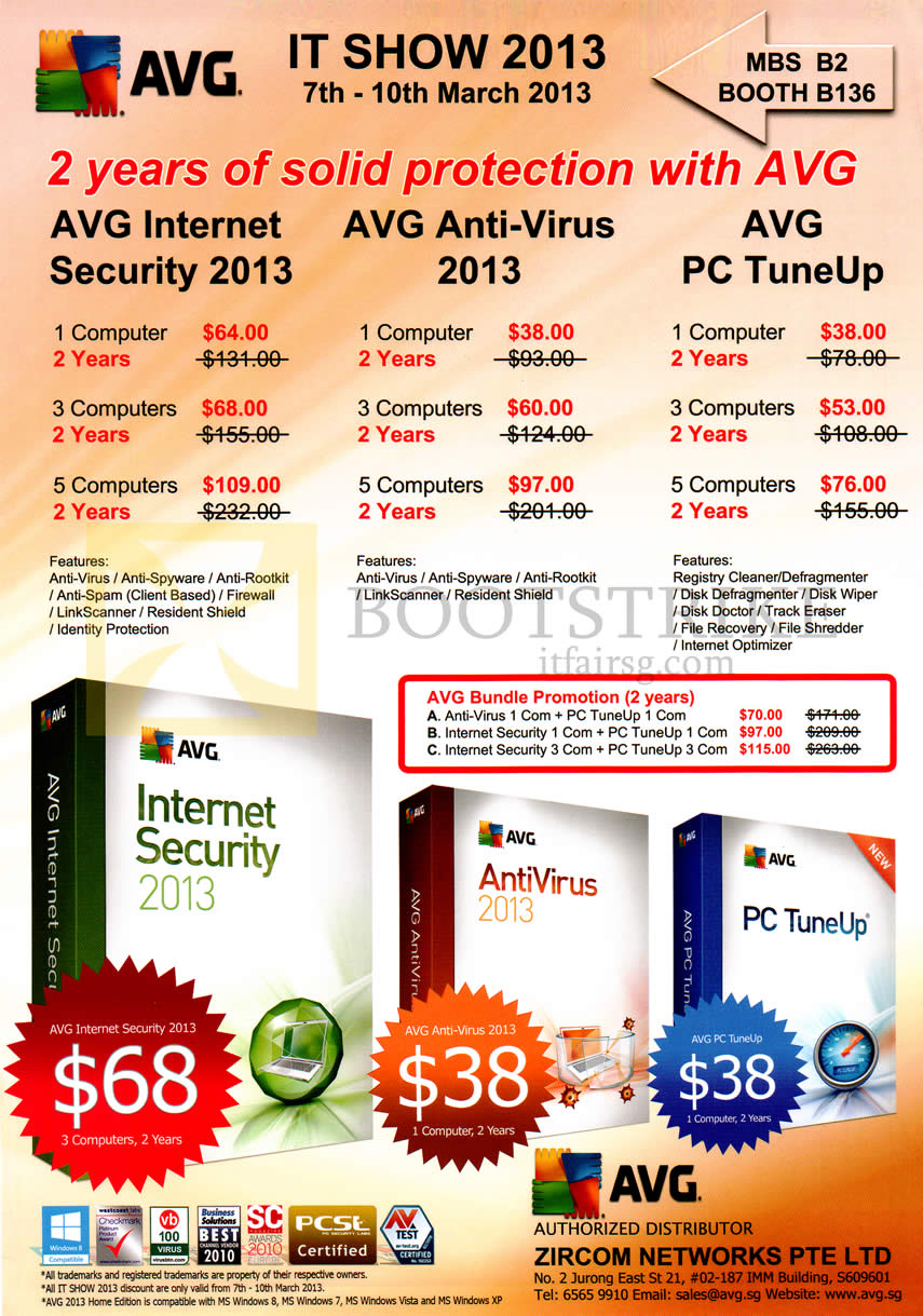 IT SHOW 2013 price list image brochure of Zircom AVG Software Internet Security 2013, Anti-Virus 2013, PC TuneUp