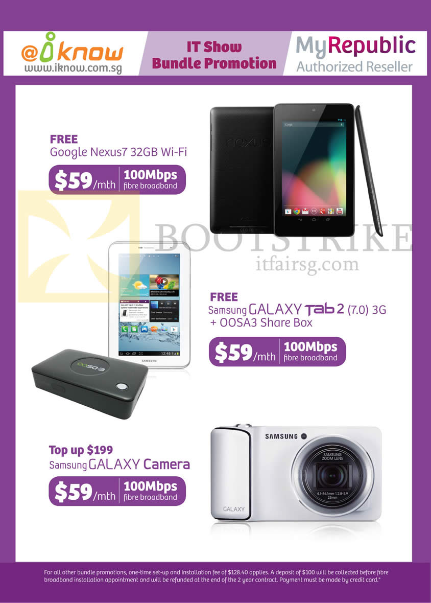 IT SHOW 2013 price list image brochure of IKnow MyRepublic Fibre Broadband 100Mbps Free Google Nexus7, Galaxy Tab 2 7.0, Galaxy Camera