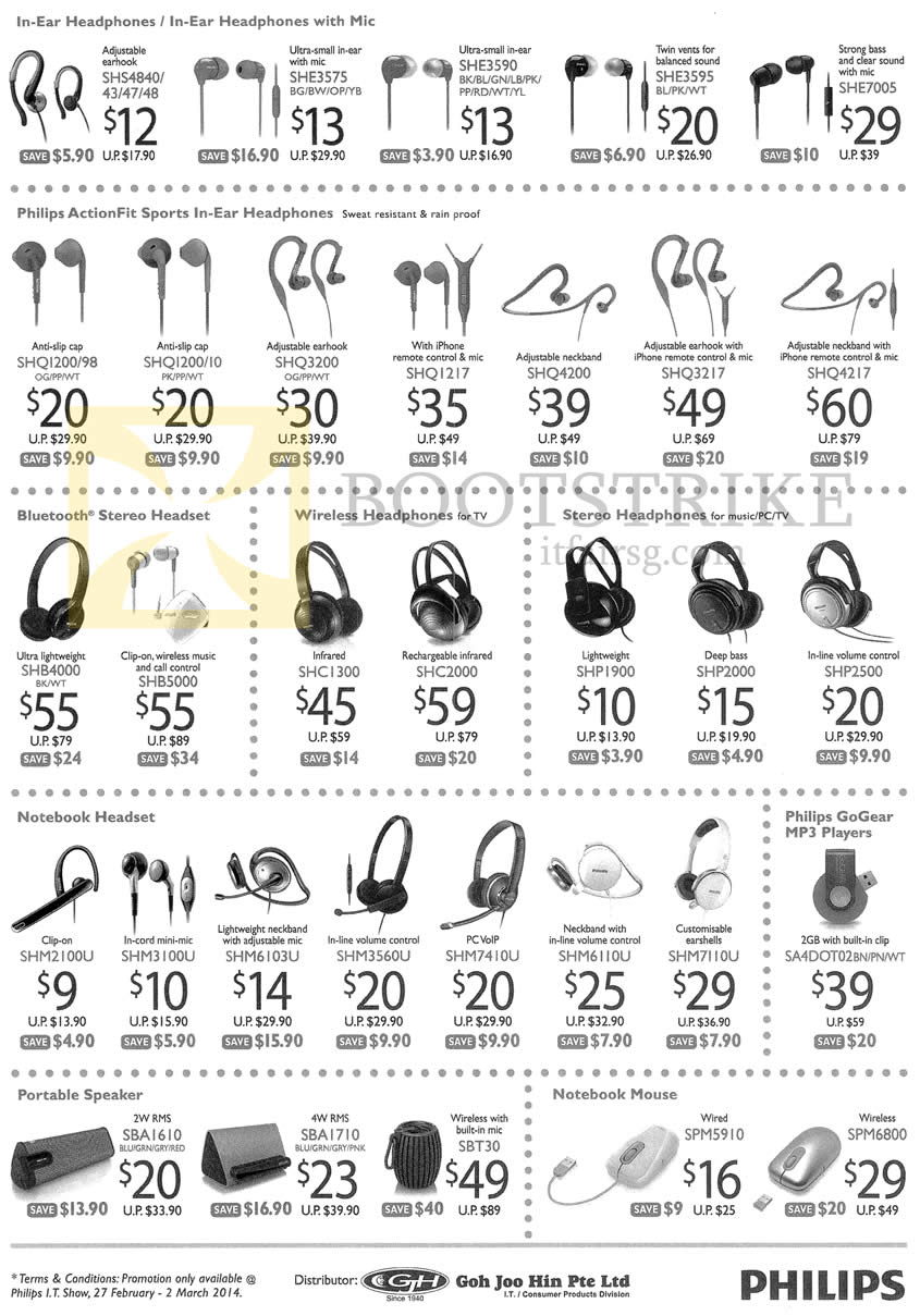 IT SHOW 2014 price list image brochure of A.D. Industries Philips In-Ear Headphones, Sports, Stereo Headset, Notebook Headset, MP3 Players, Portable Speakers, Mouse