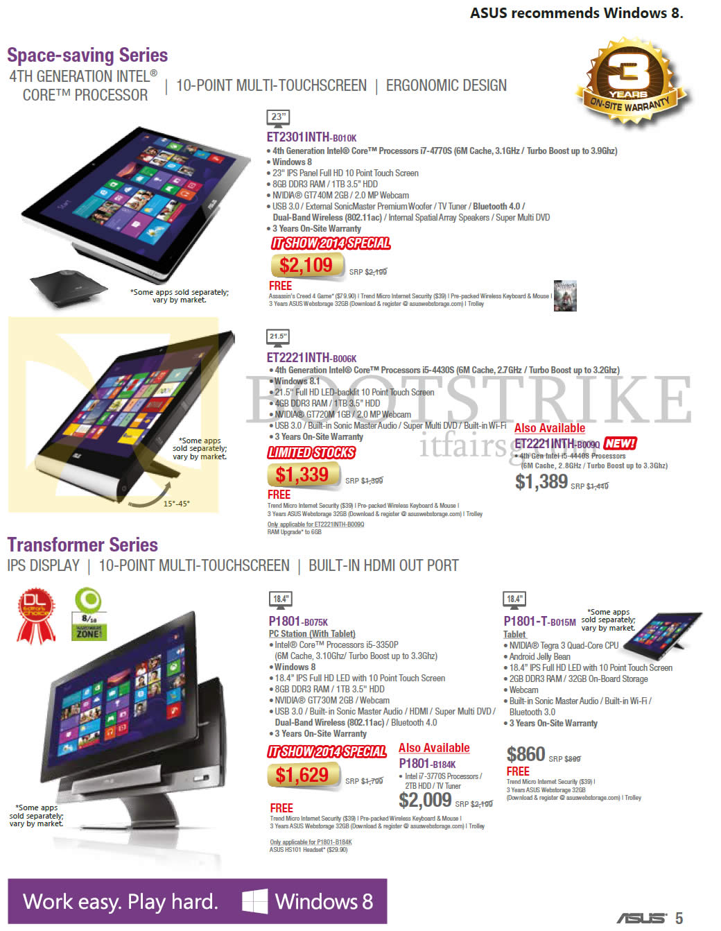 IT SHOW 2014 price list image brochure of ASUS AIO Desktop PCs ET2301INTH-B010K, ET2221INTH-B006K B009Q, P1801-B075K T-B015M B184K