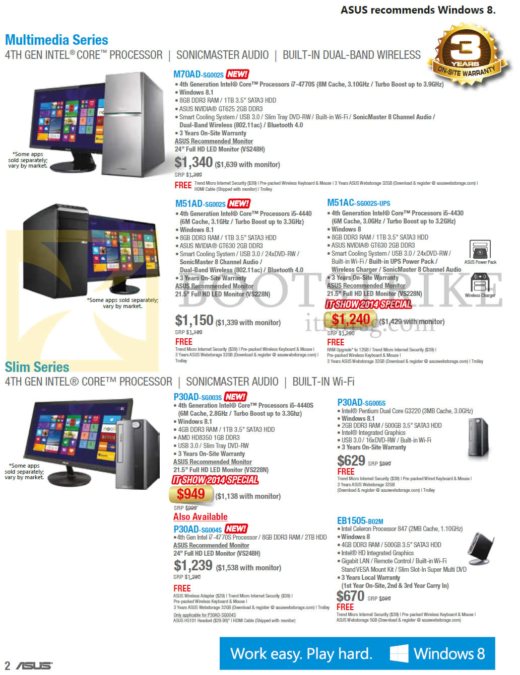 IT SHOW 2014 price list image brochure of ASUS Desktop PCs M70AD-SG002S, M51AD-SG002S, M51AC-SG002S-UPS, P30AD-SG003S SG005S SG004S, EB1505-B02M
