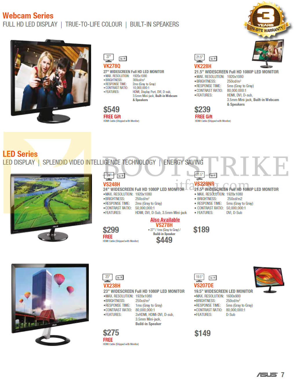 IT SHOW 2014 price list image brochure of ASUS LED Monitors Webcam VK278Q, VK228H, LED VS248H, VS228NR, VX238H, VS207DE