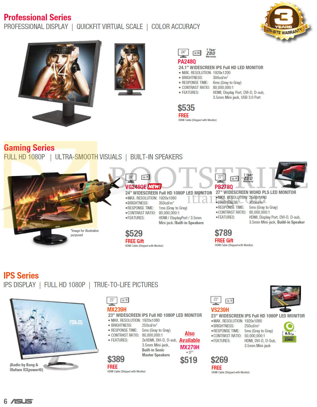 IT SHOW 2014 price list image brochure of ASUS Monitors LED Professional PA248Q, Gaming VG248QE, PB278Q, IPS MX239H, VS239H