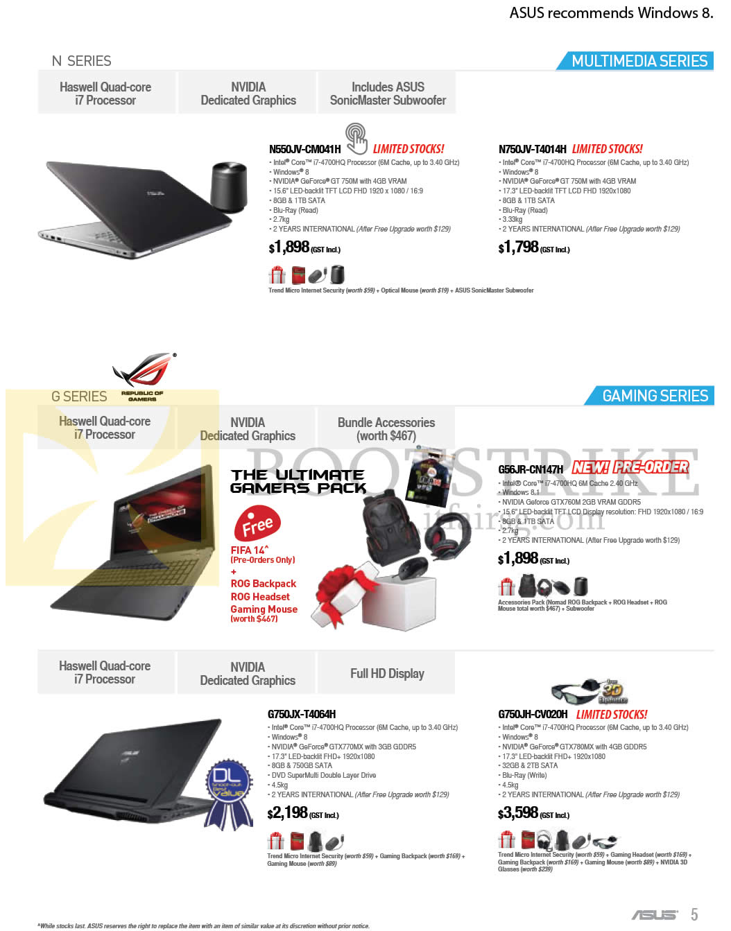 IT SHOW 2014 price list image brochure of ASUS Notebooks N550JV-CM041H, N750JV-T4014H, G56JR-CN147H, G750JX-T4064H, G750JH-CV020H