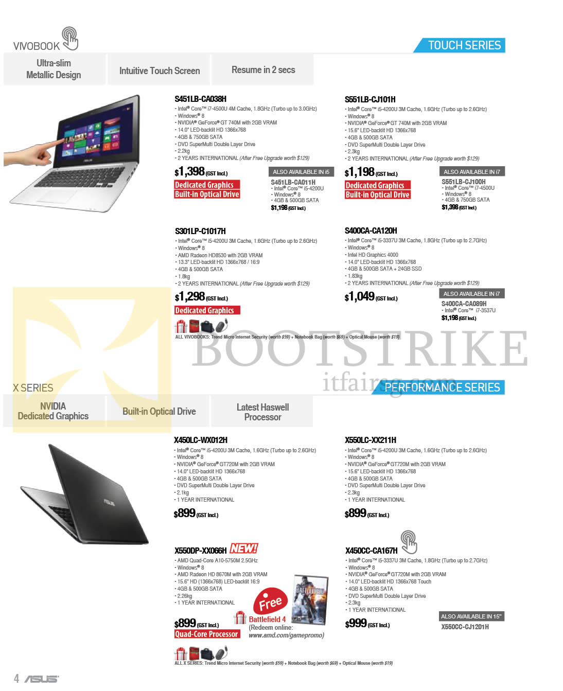 IT SHOW 2014 price list image brochure of ASUS Notebooks VivoBook S451LB-CA038H, S551LB-CJ101H, S301LP-C1017H, S400CA-CA120H, X450LC-WX012H, X550LC-XX211H, X550DP-XX066H, X450CC-CA157H