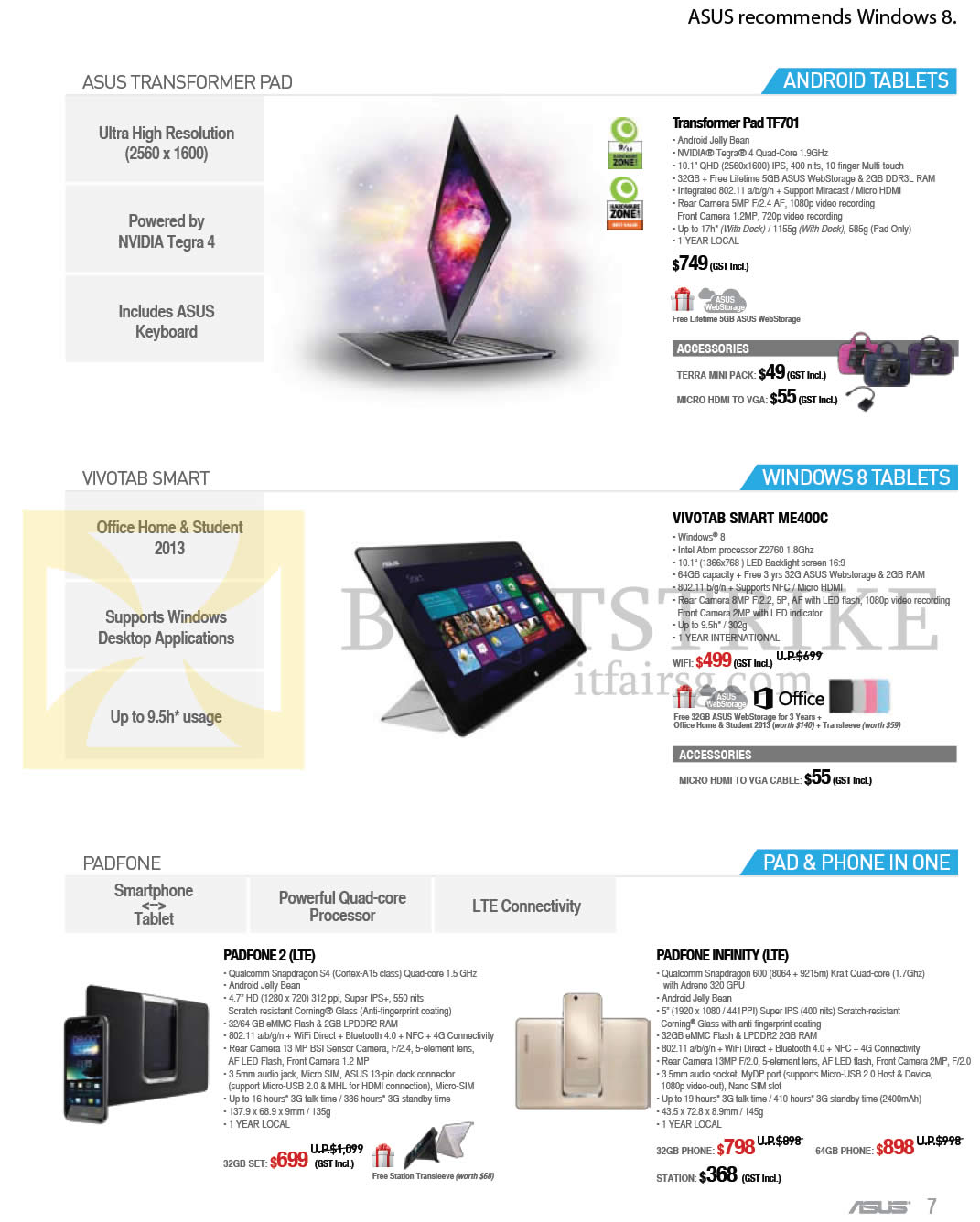 IT SHOW 2014 price list image brochure of ASUS Notebooks, Tablet Padfone 2, Padfone Infinity, Transformer Pad TF701, Vivotab Smart ME400C
