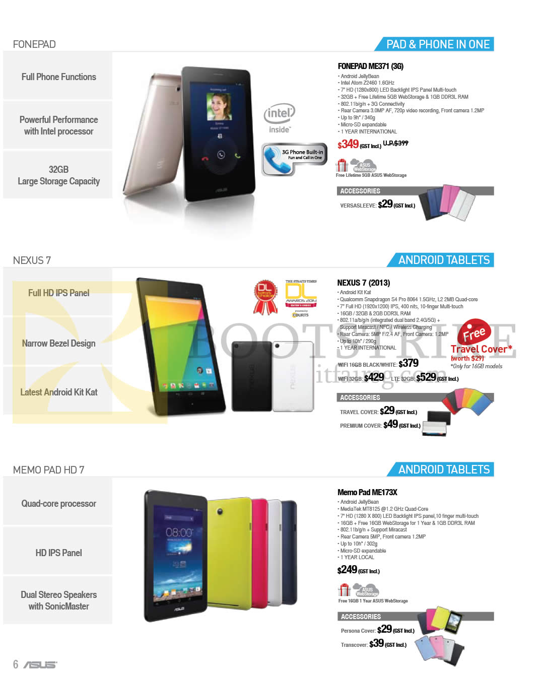 IT SHOW 2014 price list image brochure of ASUS Tablets Fonepad ME371, Nexus 7, Memo Pad ME173X