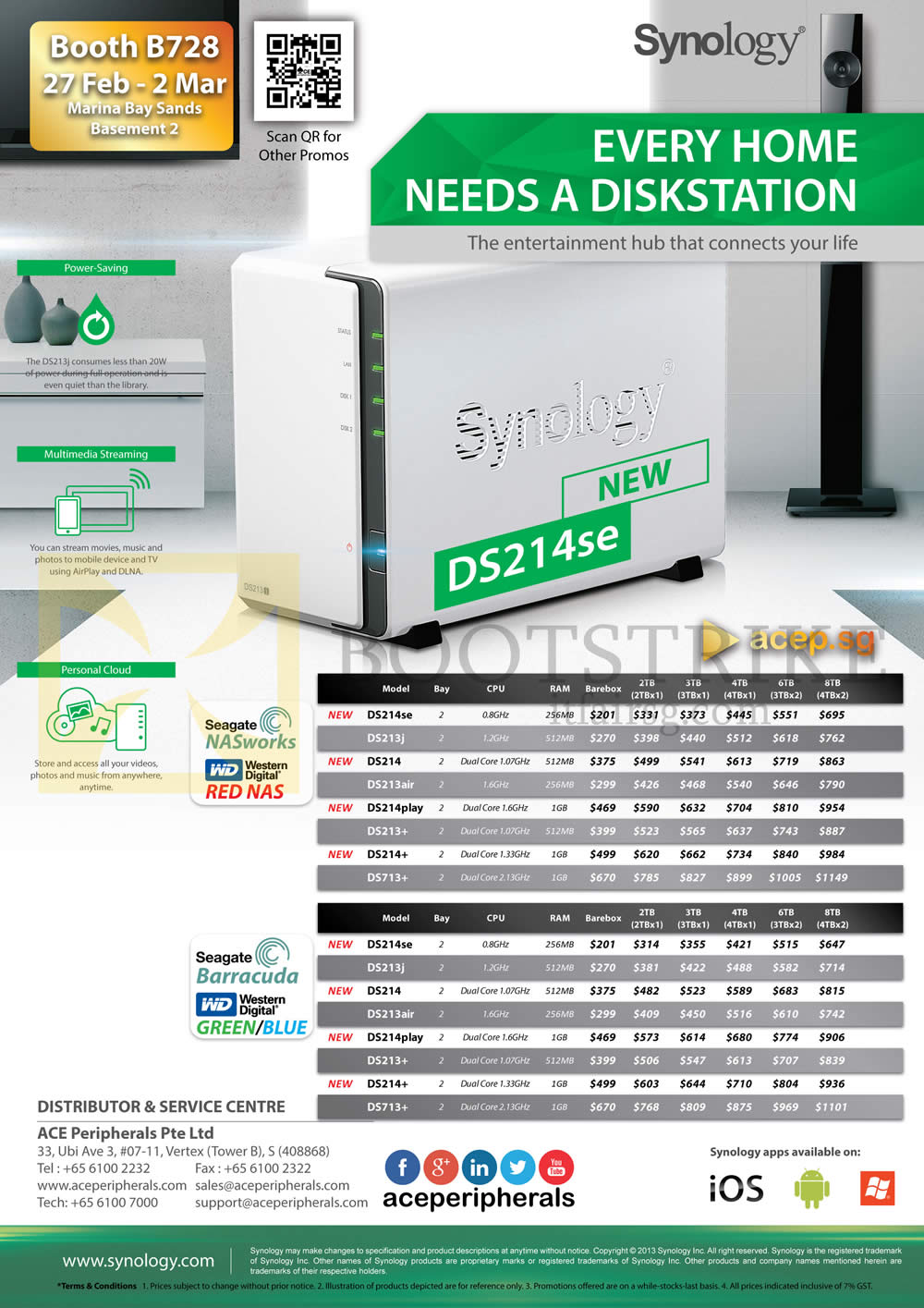 IT SHOW 2014 price list image brochure of Ace Peripherals NAS Synology DiskStation DS214se DS213J DS213air DS213 Plus DS214 DS214play DS214plus DS713 Plus