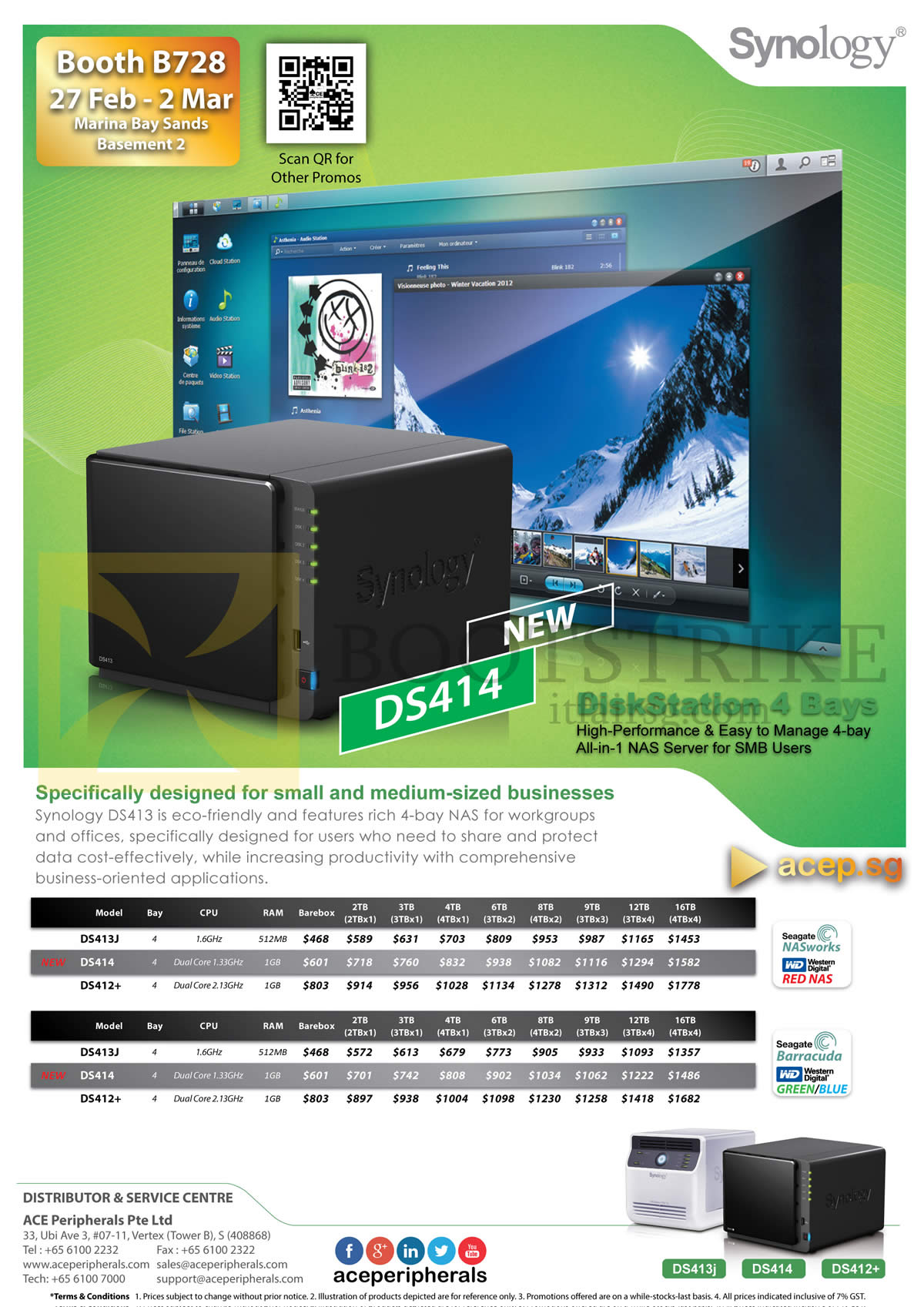 IT SHOW 2014 price list image brochure of Ace Peripherals NAS Synology DiskStation DS413J DS413 DS414 DS412 Plus
