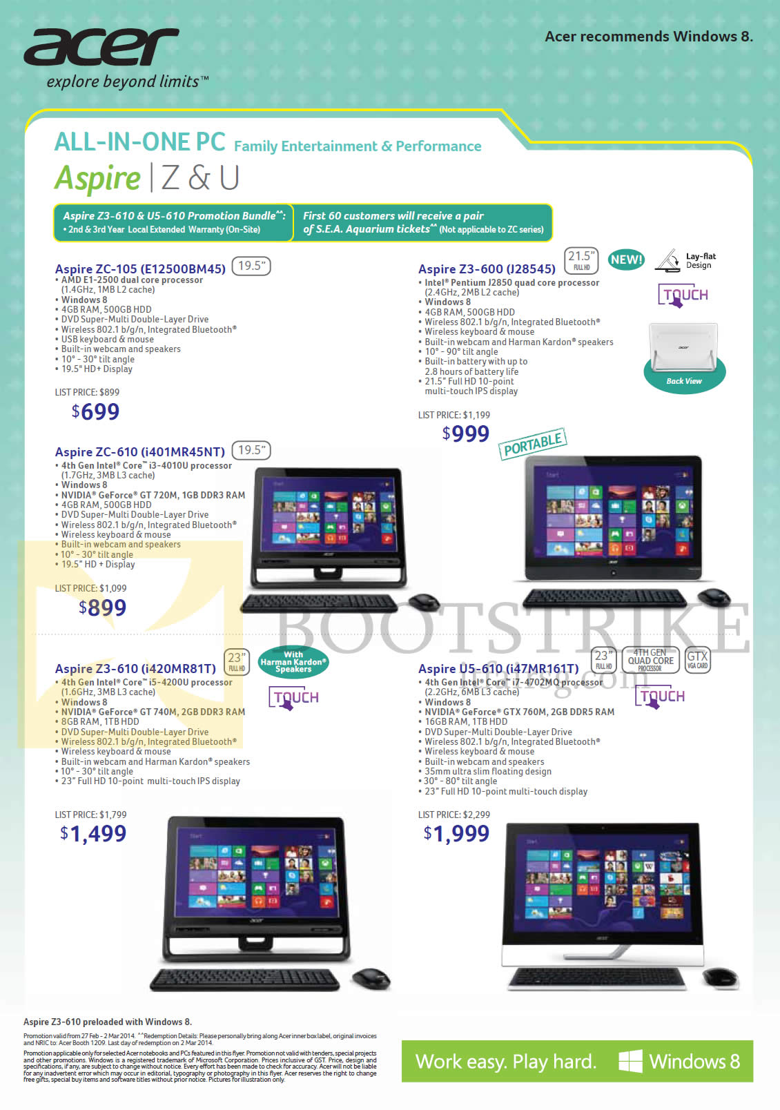 IT SHOW 2014 price list image brochure of Acer AIO Dekstop PCs Aspire ZC-105, 610, Z3-600, 610, U5-610