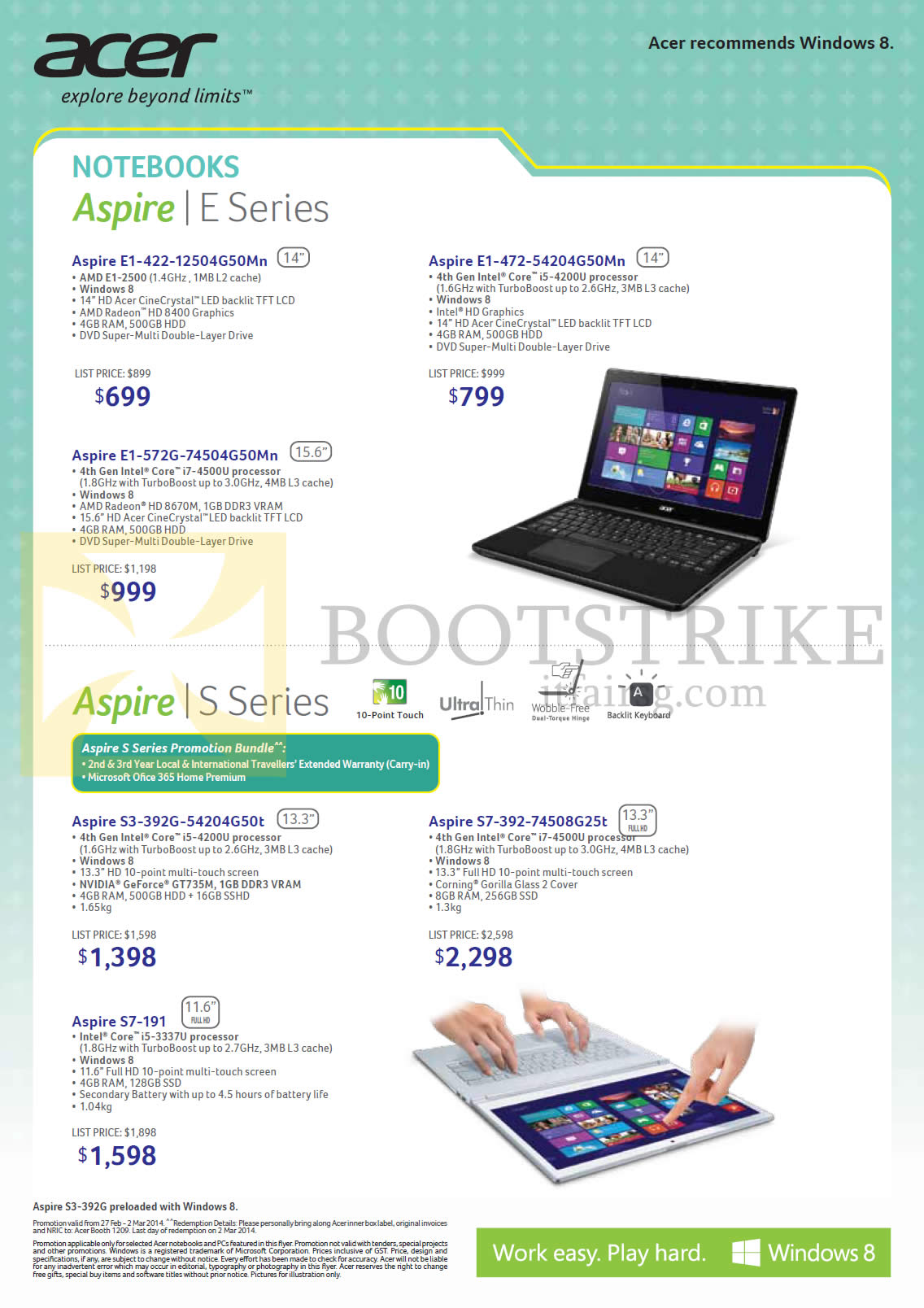 IT SHOW 2014 price list image brochure of Acer Notebooks Aspire E1-422, 472, 572G, S3-392G, S7-392, S7-191