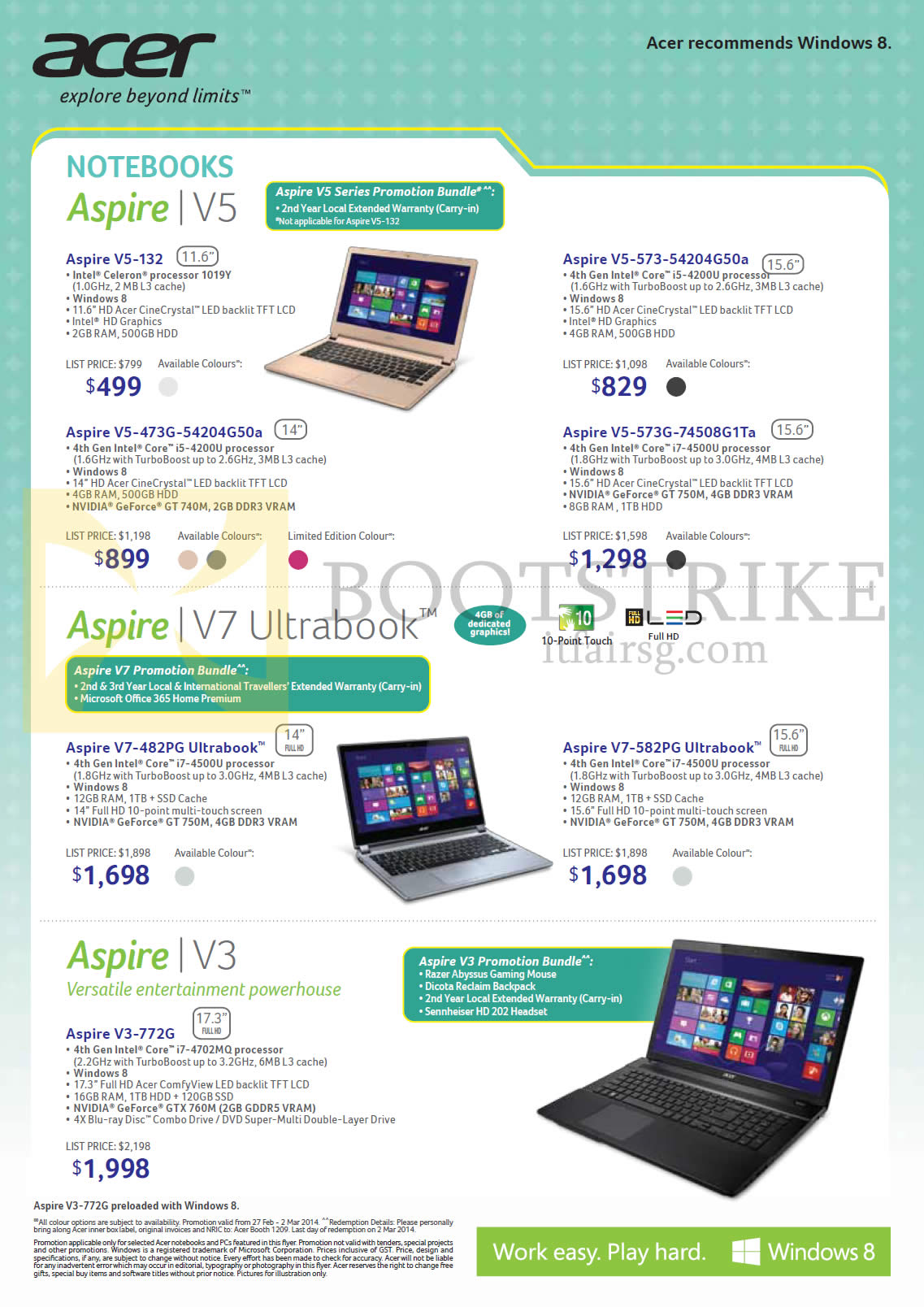 IT SHOW 2014 price list image brochure of Acer Notebooks Aspire V5-131, 473G, 573, 573G, V7-482PG, 582PG, V3-772G