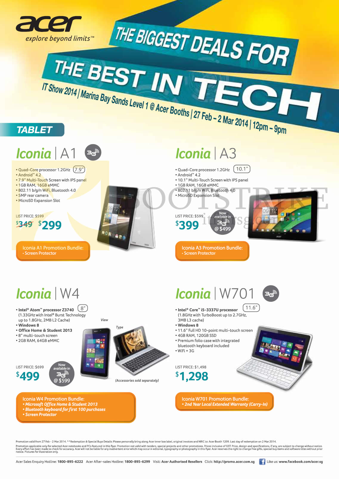 IT SHOW 2014 price list image brochure of Acer Tablets Iconia A1, A3, W4, W701