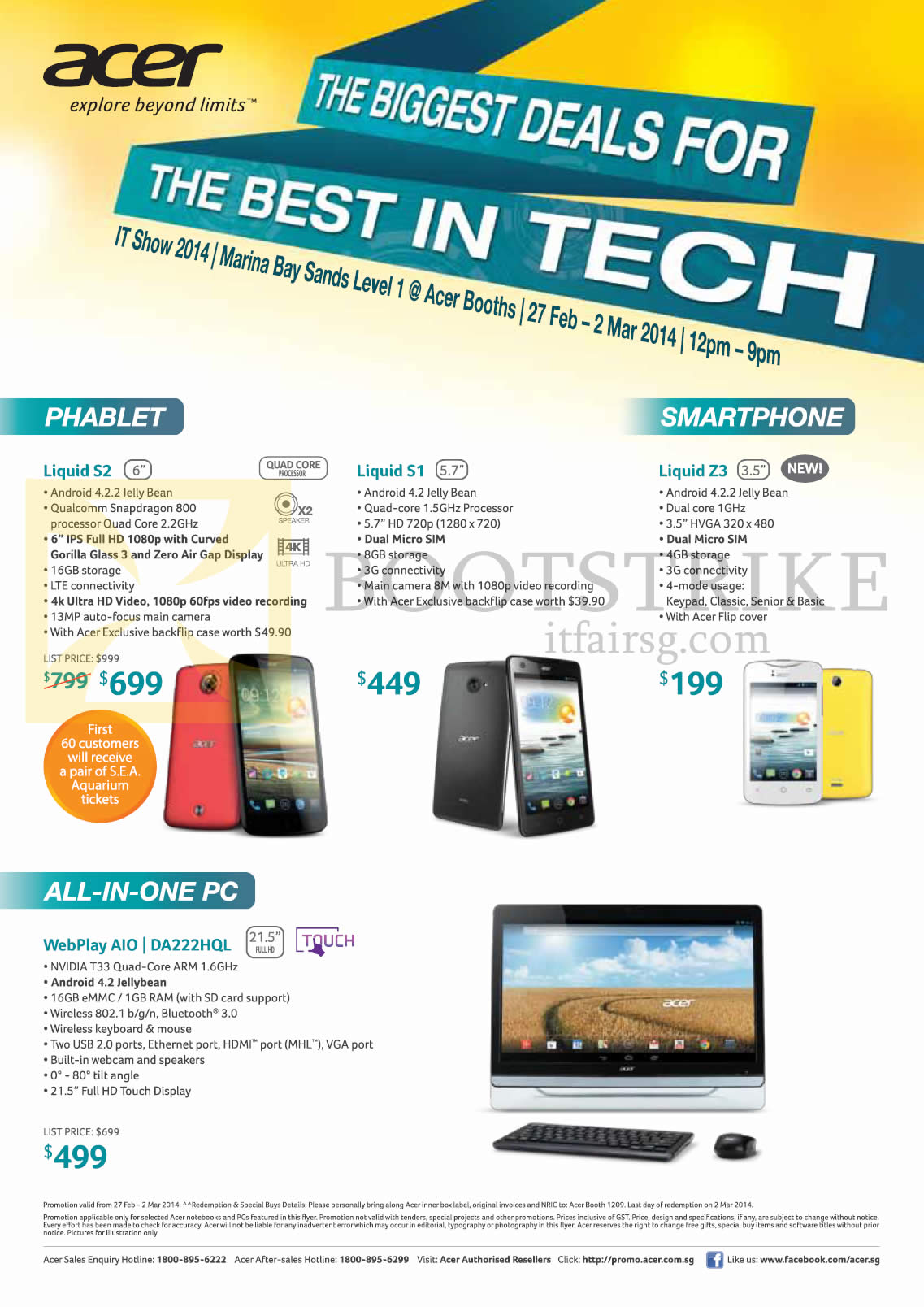 IT SHOW 2014 price list image brochure of Acer Tablets, Smartphone, AIO Desktop PC, Liquid S2, S1, Z3, WebPlay DA222HQL
