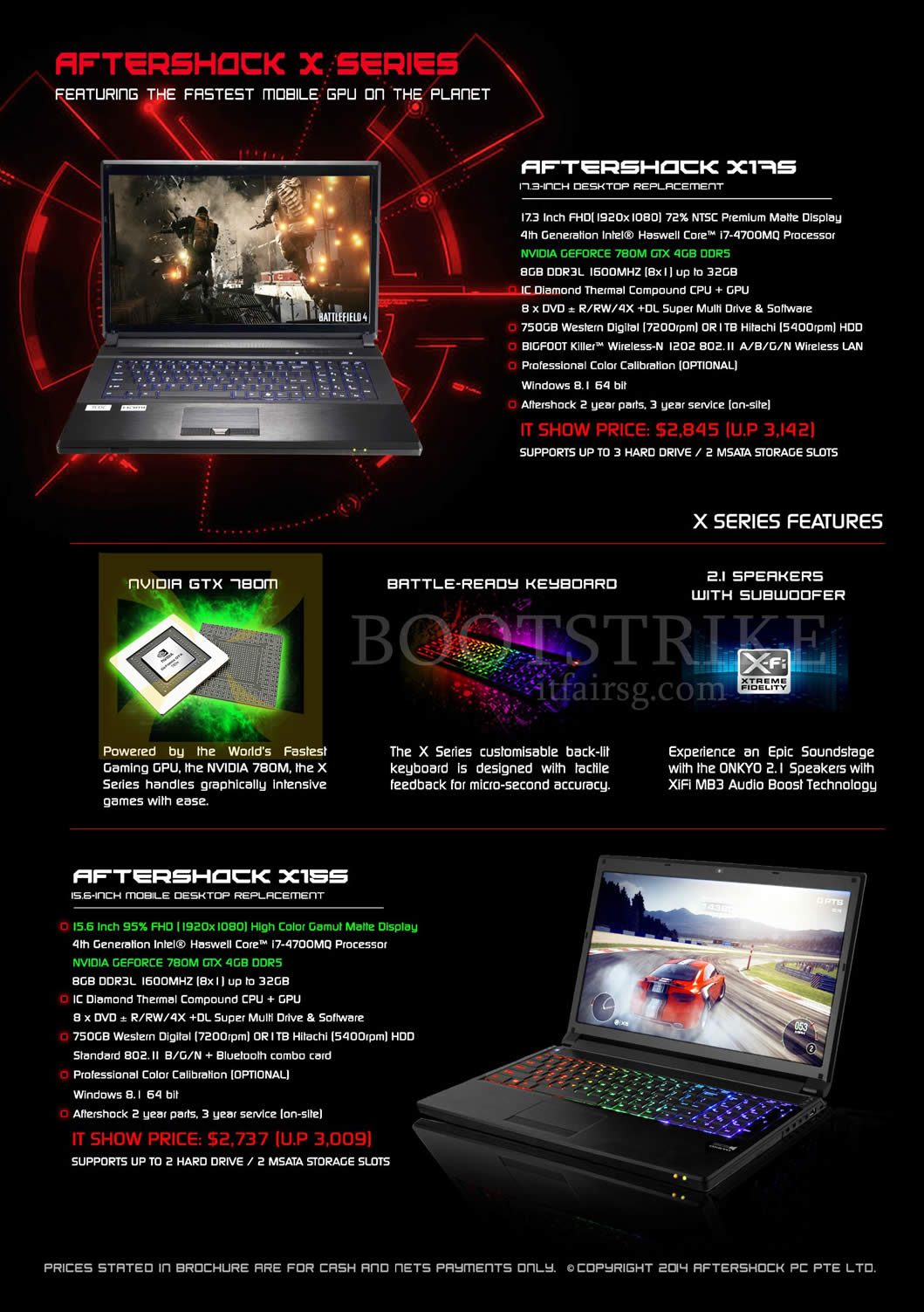 IT SHOW 2014 price list image brochure of Aftershock Notebooks X17S, X15S