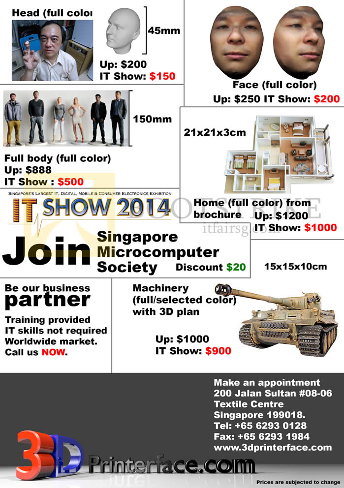 IT SHOW 2014 price list image brochure of Anjels 3D Printing Services, 3D Models