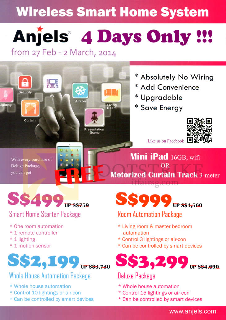 IT SHOW 2014 price list image brochure of Anjels Wireless Smart Home System Packages Smart Home Starter, Room Automation, Whole House Automation, Deluxe
