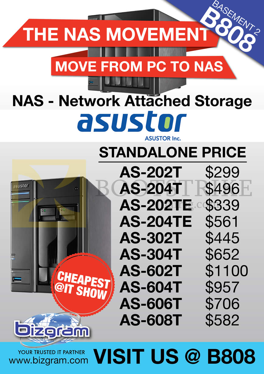 IT SHOW 2014 price list image brochure of Bizgram Asustor NAS Storage AS-202T, 204T, 202TE, 204TE, 302T, 304T, 602T, 604T, 606T, 608T