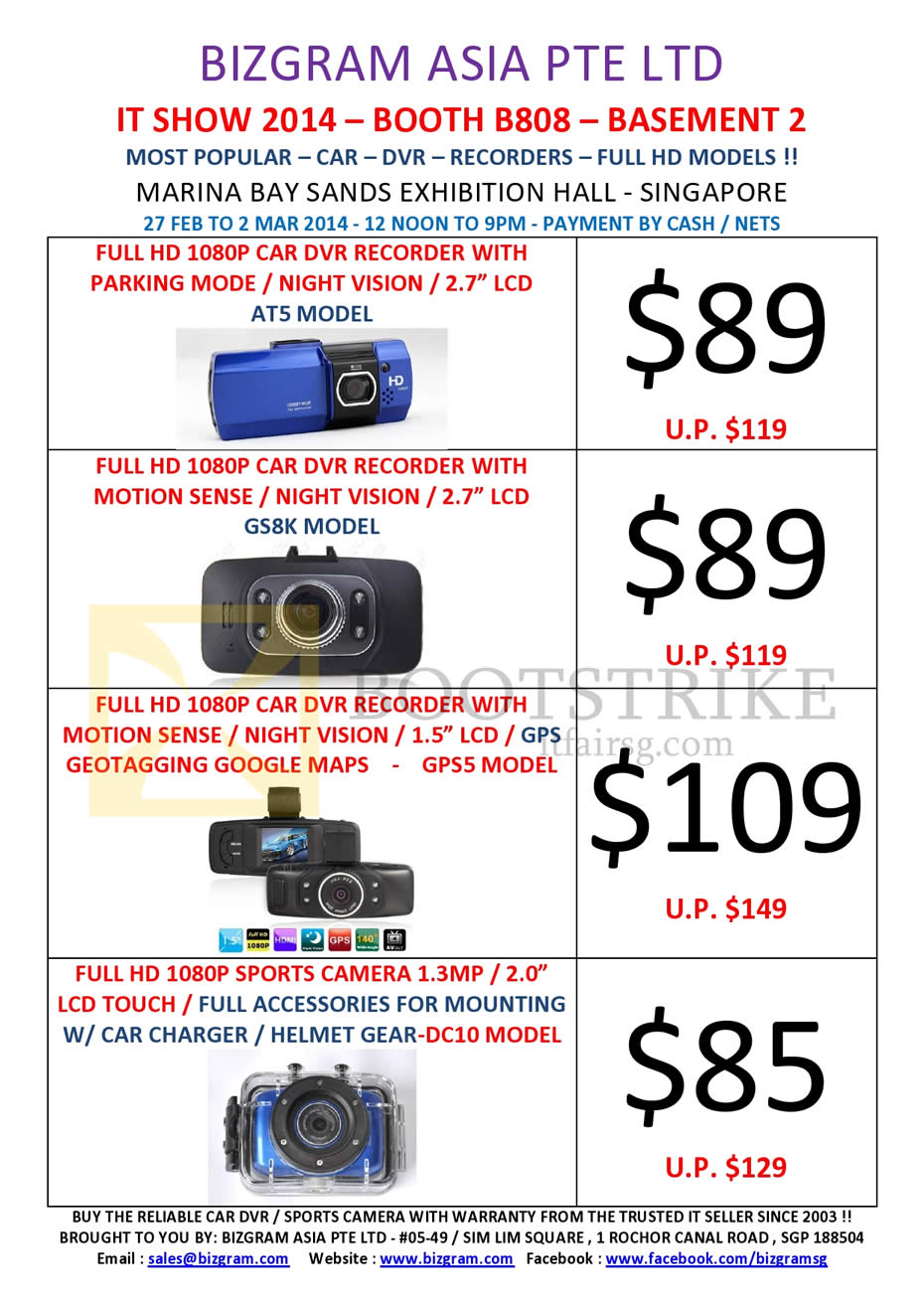 IT SHOW 2014 price list image brochure of Bizgram Car Video Recorders AT5 GS8K DC10
