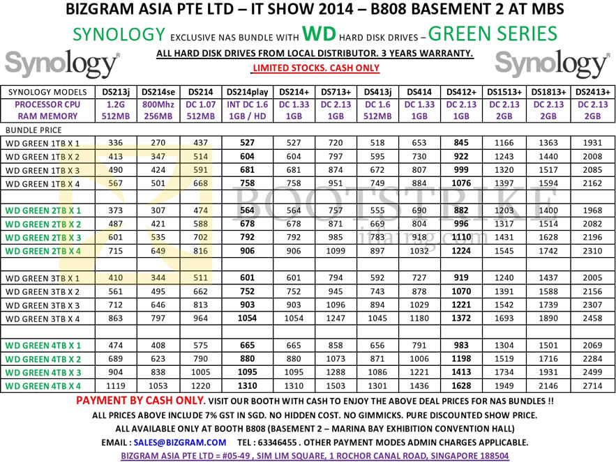 IT SHOW 2014 price list image brochure of Bizgram NAS Synology DiskStation WD Western Digital HDD Green Bundles