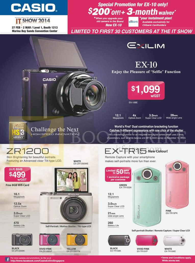 IT SHOW 2014 price list image brochure of Casio Digital Cameras Exilim EX-10, ZR1200, EX-TR15