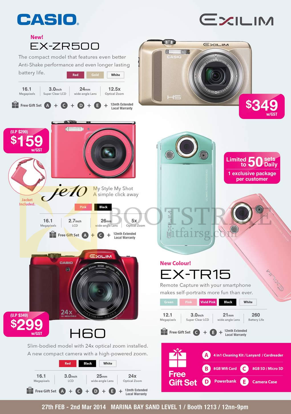 IT SHOW 2014 price list image brochure of Casio Digital Cameras Exilim EX-ZR500, JE10, H60, EX-TR15
