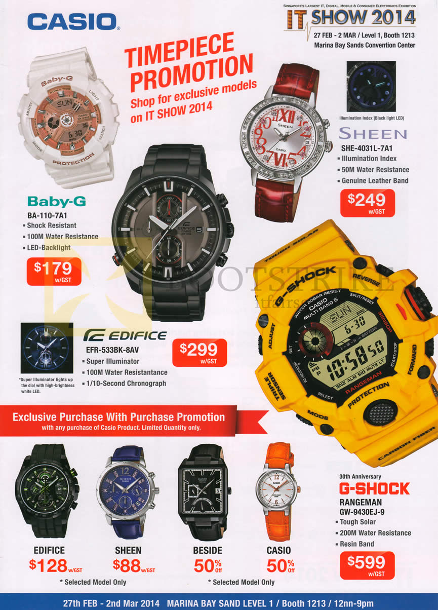 IT SHOW 2014 price list image brochure of Casio Watches Timepieces Baby-G, Edifice, Sheen, G-Shock Rangeman, Beside