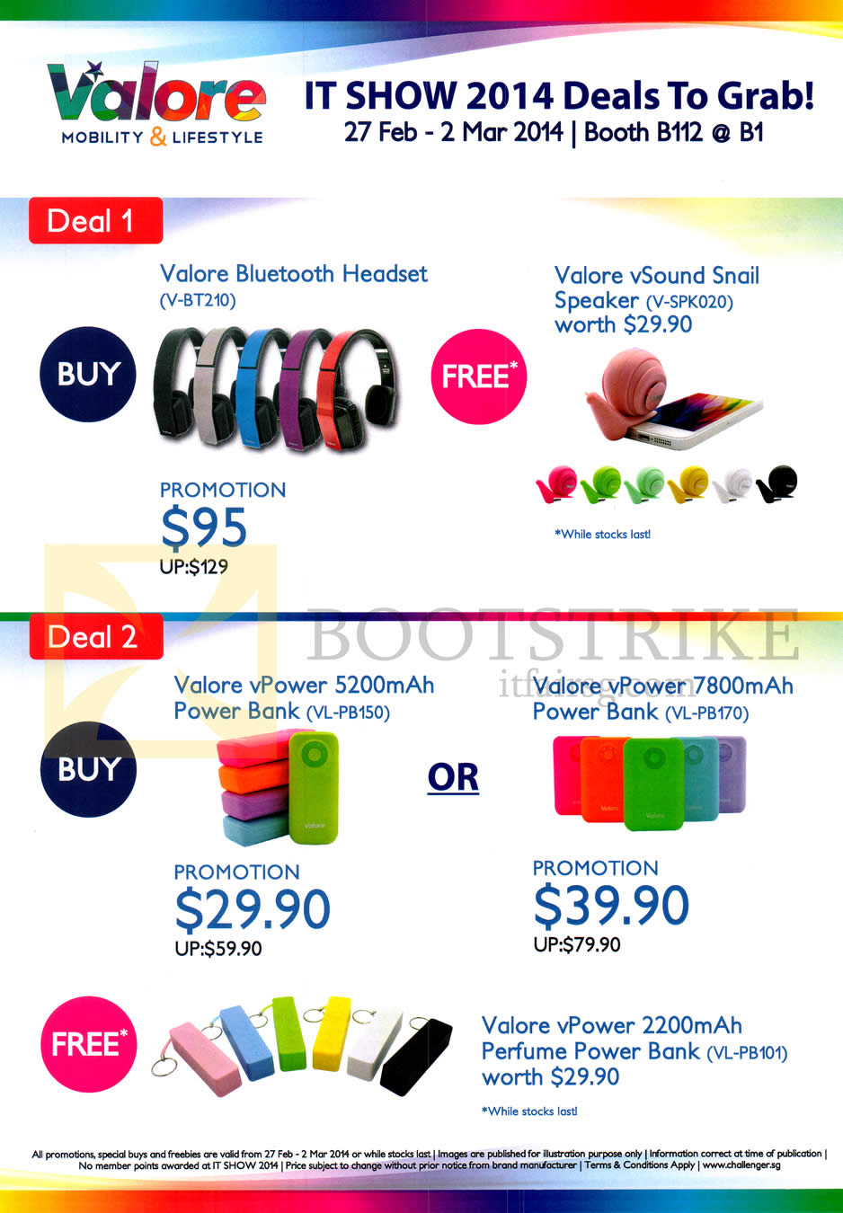 IT SHOW 2014 price list image brochure of Challenger Valore Bluetooth Headsets, Snail Speakers, Power Banks