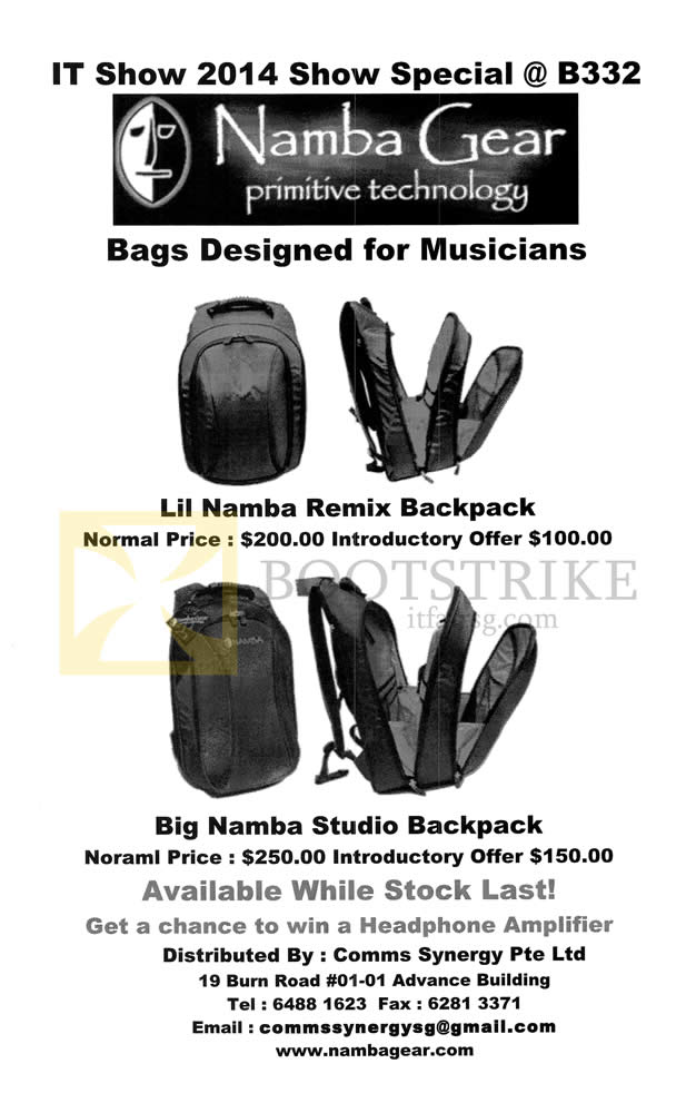 IT SHOW 2014 price list image brochure of Comms Synergy Namba Gear Big Namba Studio Backpack, Lil Namba Remix